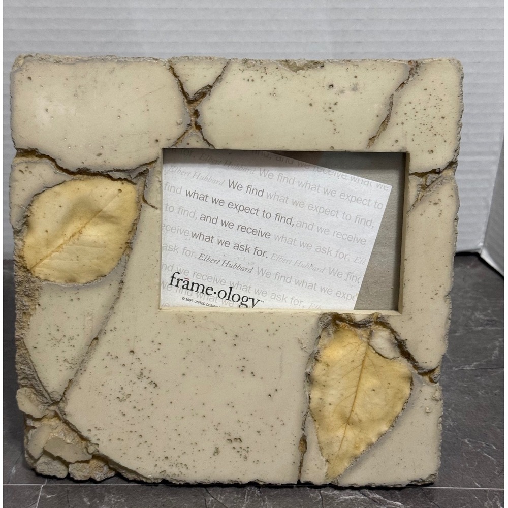 Vintage Frameology Cracked Stone Tile & Leaf Picture Frame Earthy Decor 4x3"